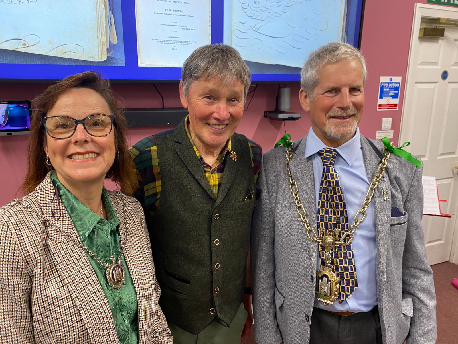 Tim Laycock with the Mayor and Mayoress of Dorchester Les and Julie Fry at the  William Barnes Archive launch at the Dorset History Centre. Image courtesy of Andy Worth